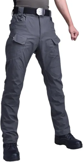 ADHOWBEW Tactical Cargo Pants for Men Elastic Waist Relaxed Fit Big and Tall Construction Pockets Hiking Trousers
