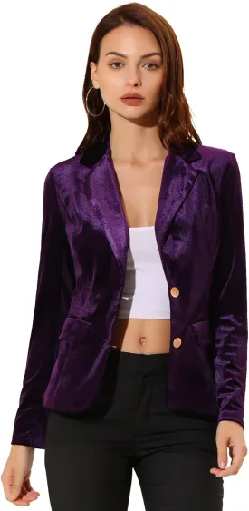 Allegra K Women's Notched Lapel Vintage Office Button Front Velvet Blazer