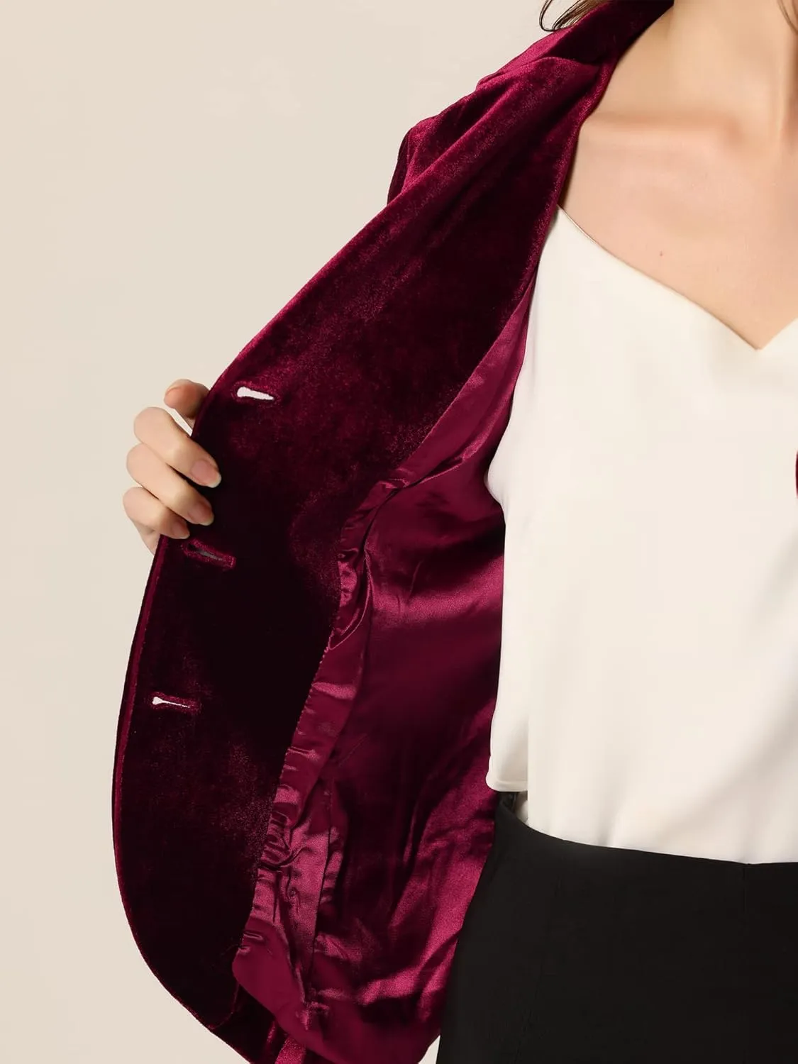 Allegra K Women's Suit Jacket Notched Lapel Long Sleeve Office Business Button Velvet Blazer