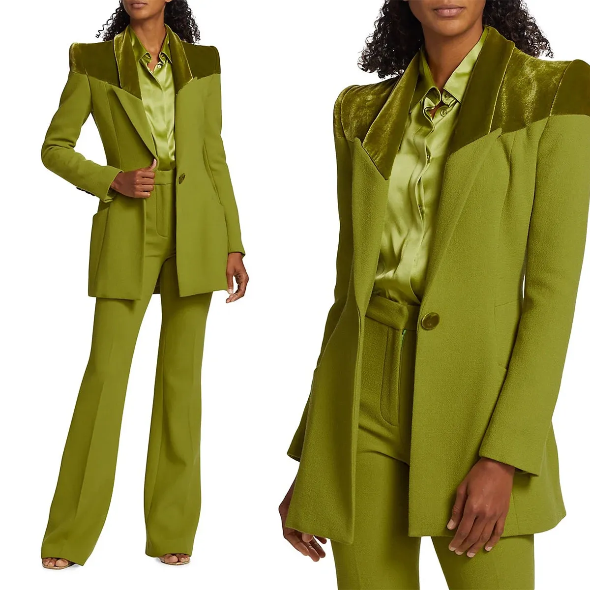 Ashore Shop  Custom Green Women Suits Pant Set Blazer Trousers 2 Piece Sets