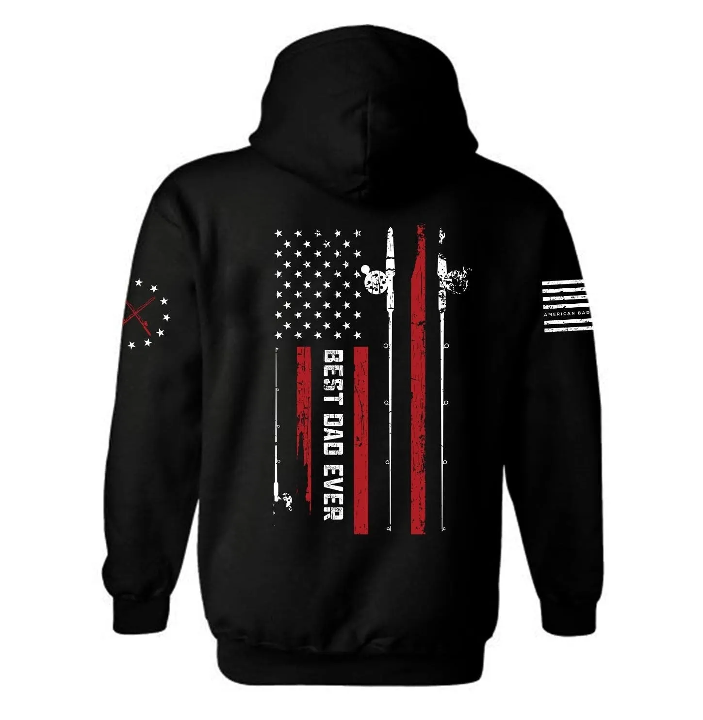Best Dad Ever Fishing Rod American Flag Hoodie | Best Dad Ever | Fishing | American flag | Patriotic | Gift for Dads | Unisex Hoodie