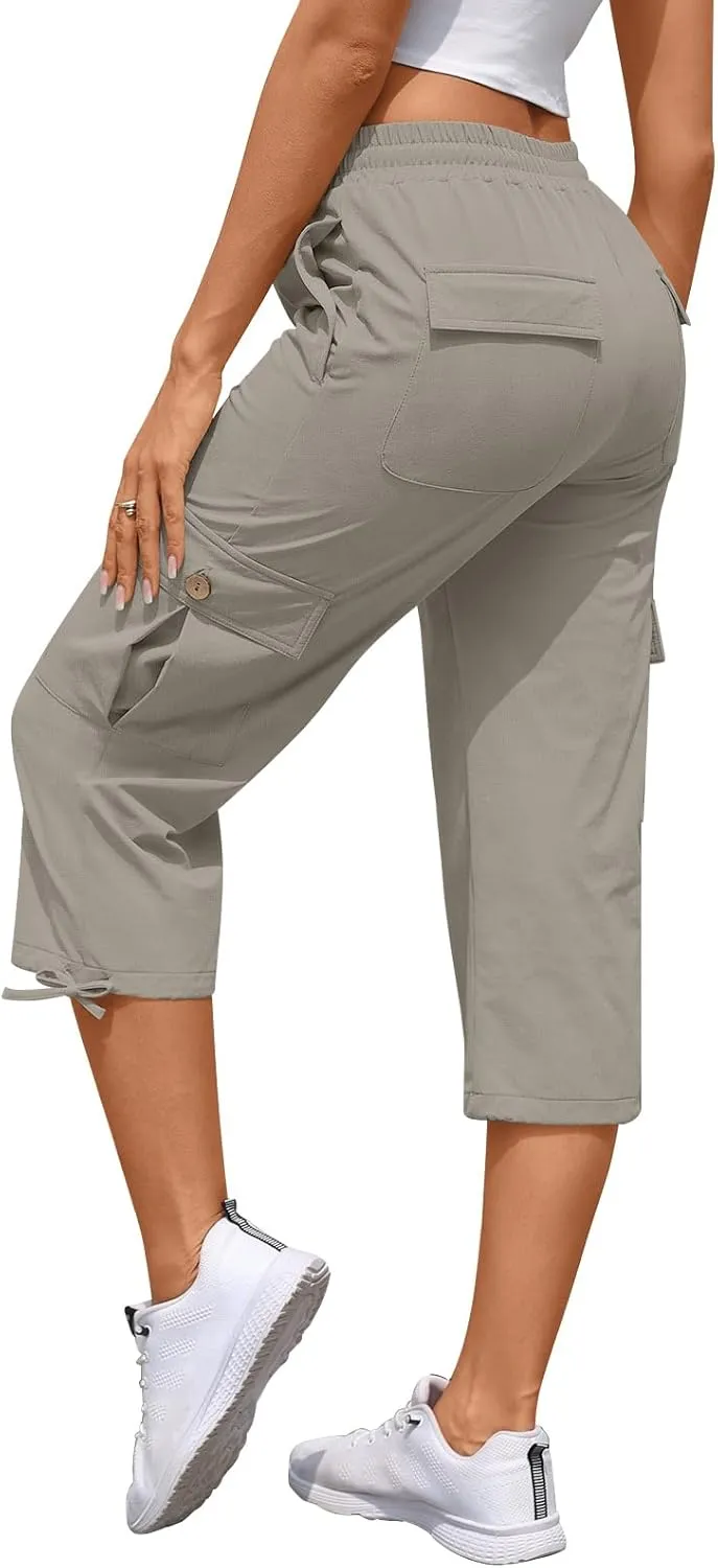 Bestbee Cargo Capris Hiking Pants for Women, Lightweight Quick Dry Outdoor Athletic Travel Casual Trousers with 6 Pockets