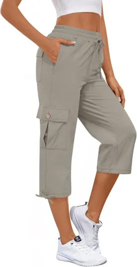 Bestbee Cargo Capris Hiking Pants for Women, Lightweight Quick Dry Outdoor Athletic Travel Casual Trousers with 6 Pockets