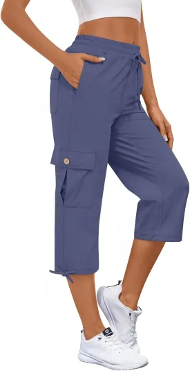 Bestbee Cargo Capris Hiking Pants for Women, Lightweight Quick Dry Outdoor Athletic Travel Casual Trousers with 6 Pockets