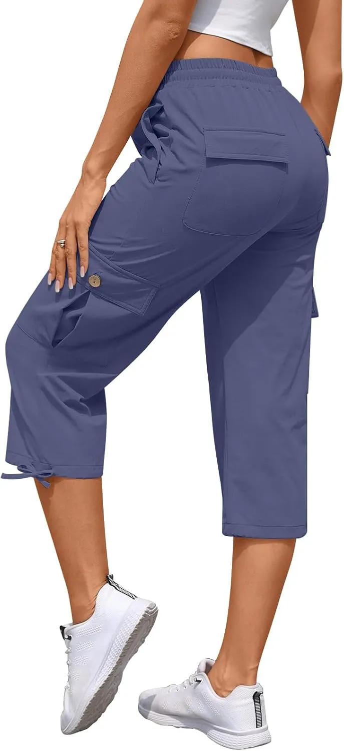 Bestbee Cargo Capris Hiking Pants for Women, Lightweight Quick Dry Outdoor Athletic Travel Casual Trousers with 6 Pockets