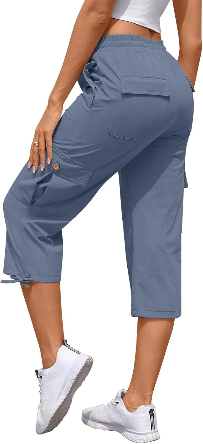 Bestbee Cargo Capris Hiking Pants for Women, Lightweight Quick Dry Outdoor Athletic Travel Casual Trousers with 6 Pockets