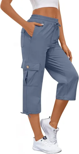 Bestbee Cargo Capris Hiking Pants for Women, Lightweight Quick Dry Outdoor Athletic Travel Casual Trousers with 6 Pockets