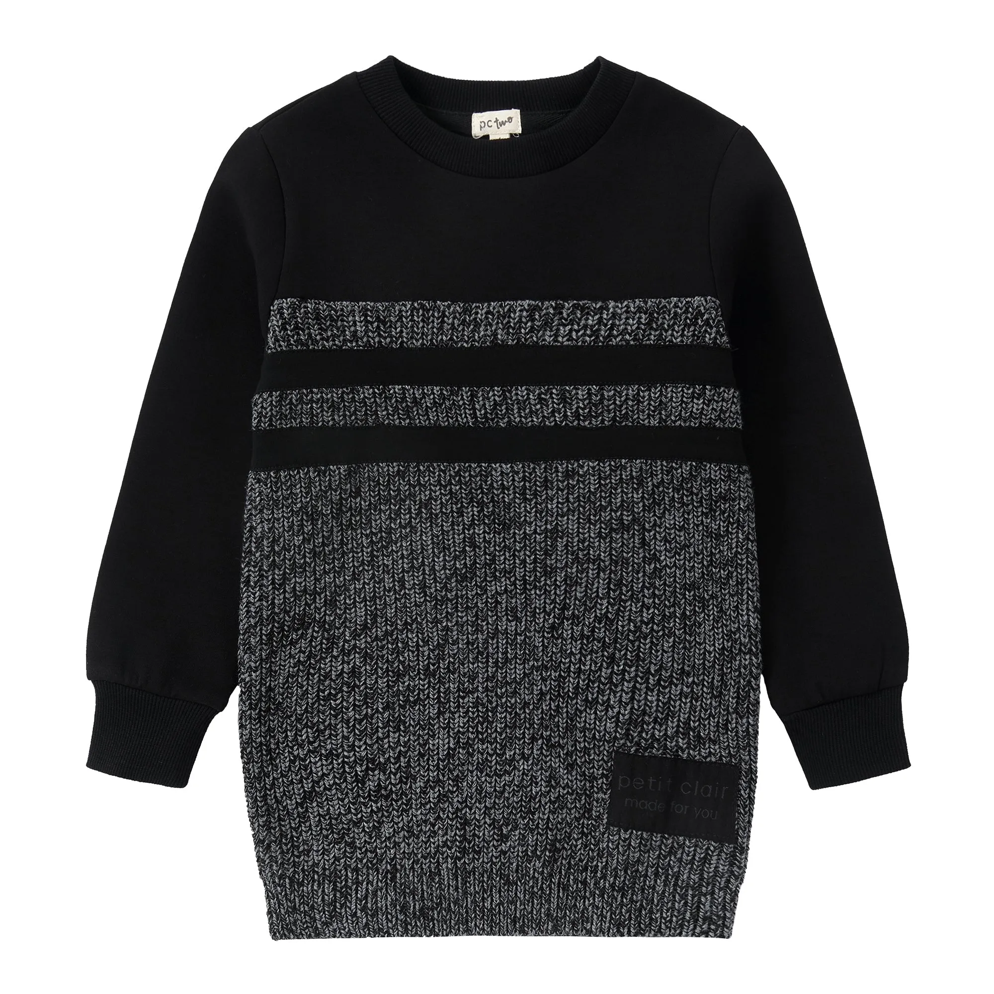 Black Heather Paneled Sweater