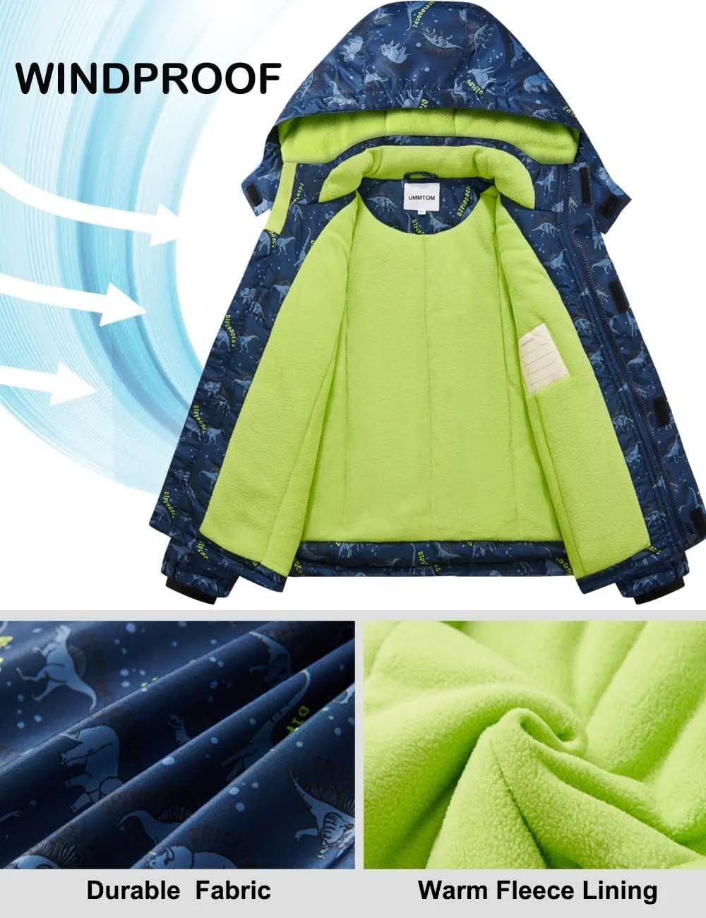 Boys Waterproof Ski Jacket Fleece Lined Warm Winter Snow Coat Hooded Winter Jacket for Kids