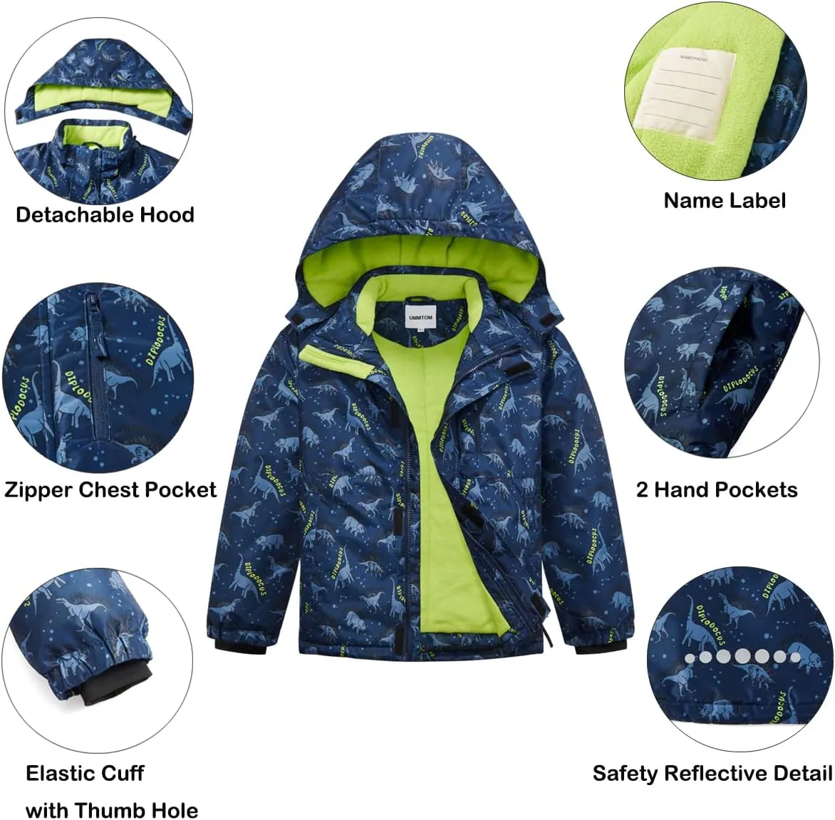 Boys Waterproof Ski Jacket Fleece Lined Warm Winter Snow Coat Hooded Winter Jacket for Kids