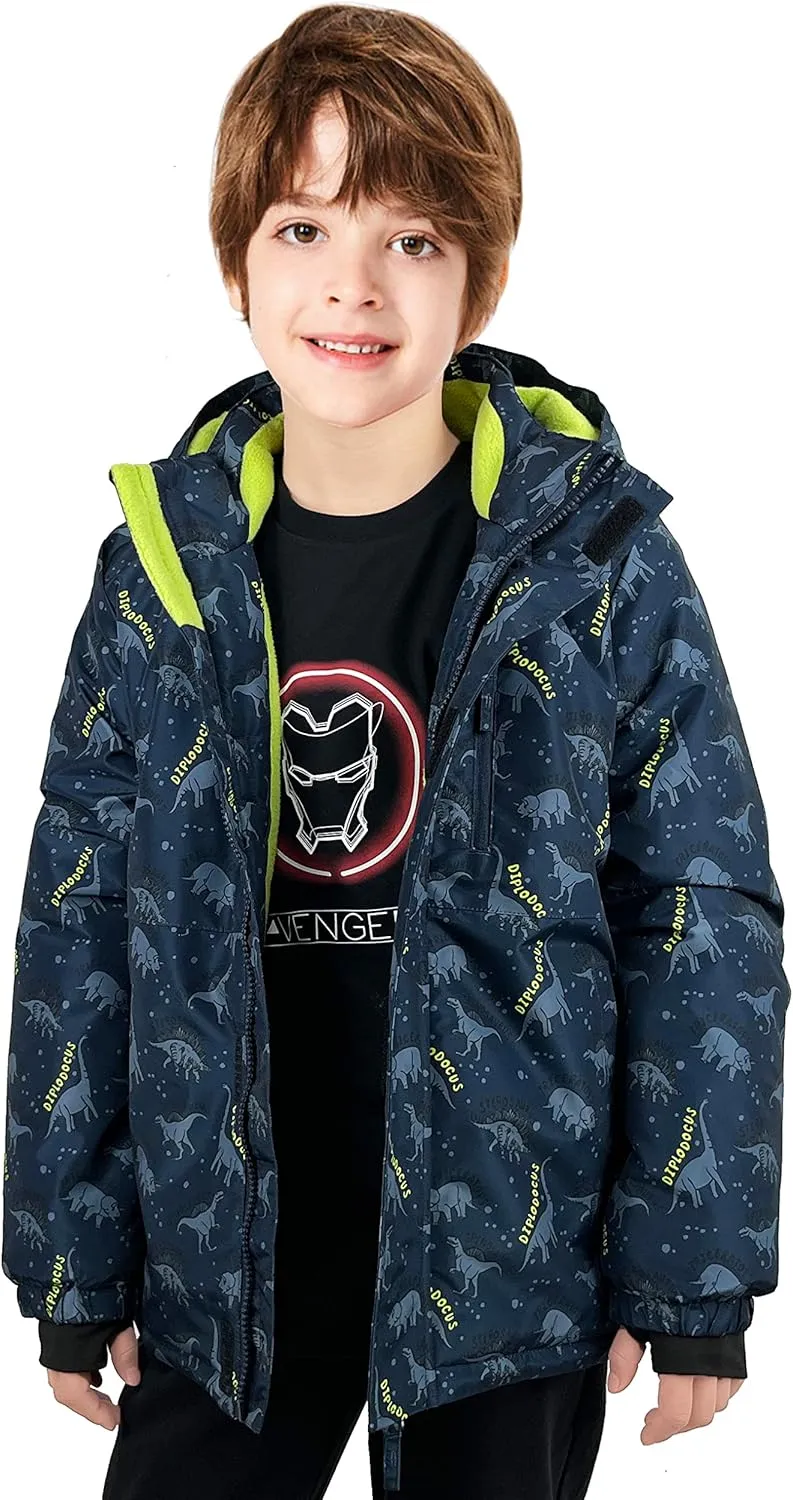 Boys Waterproof Ski Jacket Fleece Lined Warm Winter Snow Coat Hooded Winter Jacket for Kids