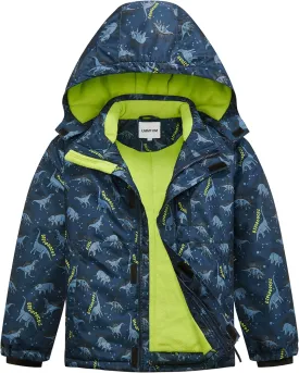 Boys Waterproof Ski Jacket Fleece Lined Warm Winter Snow Coat Hooded Winter Jacket for Kids