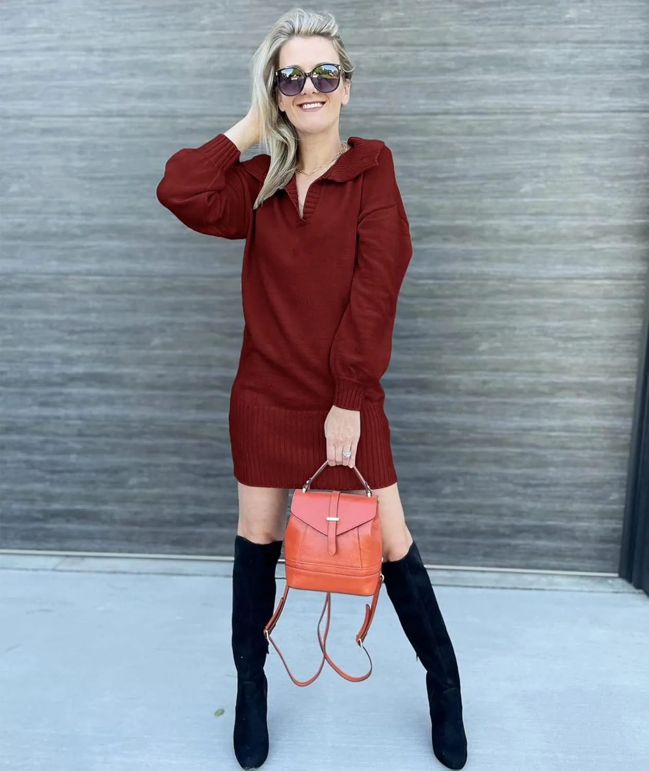 BTFBM Women Casual V Neck Knit Mini Fall Sweater Dresses Long Sleeve Loose Fit Solid Color Ribbed Pullover Jumper Sweaters