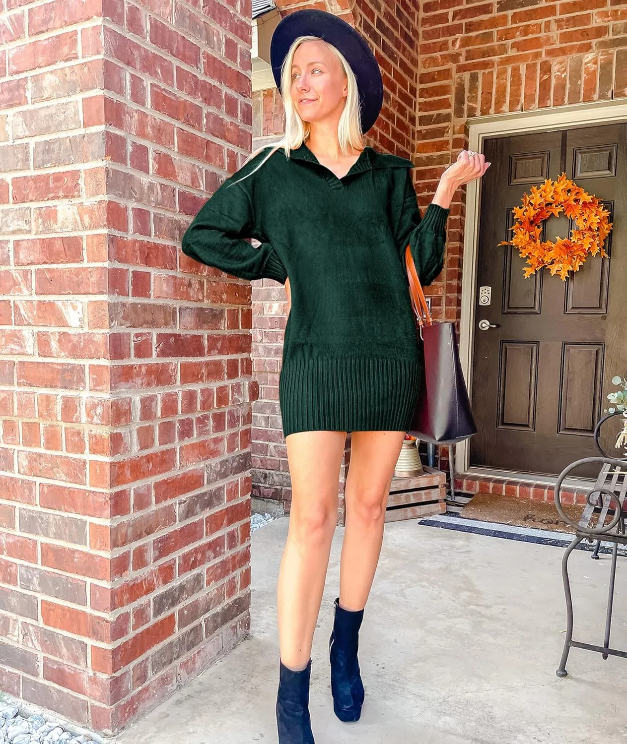 BTFBM Women Casual V Neck Knit Mini Fall Sweater Dresses Long Sleeve Loose Fit Solid Color Ribbed Pullover Jumper Sweaters