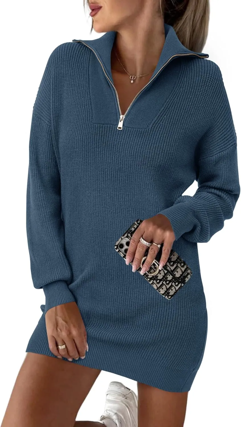 BTFBM Women Casual V Neck Knit Mini Fall Sweater Dresses Long Sleeve Loose Fit Solid Color Ribbed Pullover Jumper Sweaters