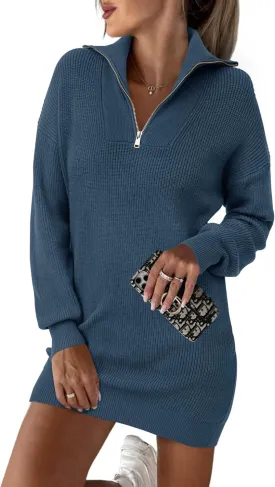 BTFBM Women Casual V Neck Knit Mini Fall Sweater Dresses Long Sleeve Loose Fit Solid Color Ribbed Pullover Jumper Sweaters