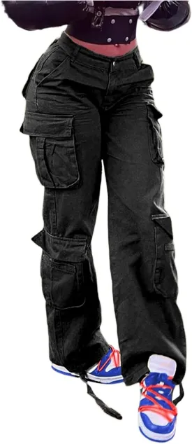 Cargo Jeans for Women Boyfriend Straight Leg Jeans Baggy Casual Denim Elastic High Waisted Cargo Pants with Pockets