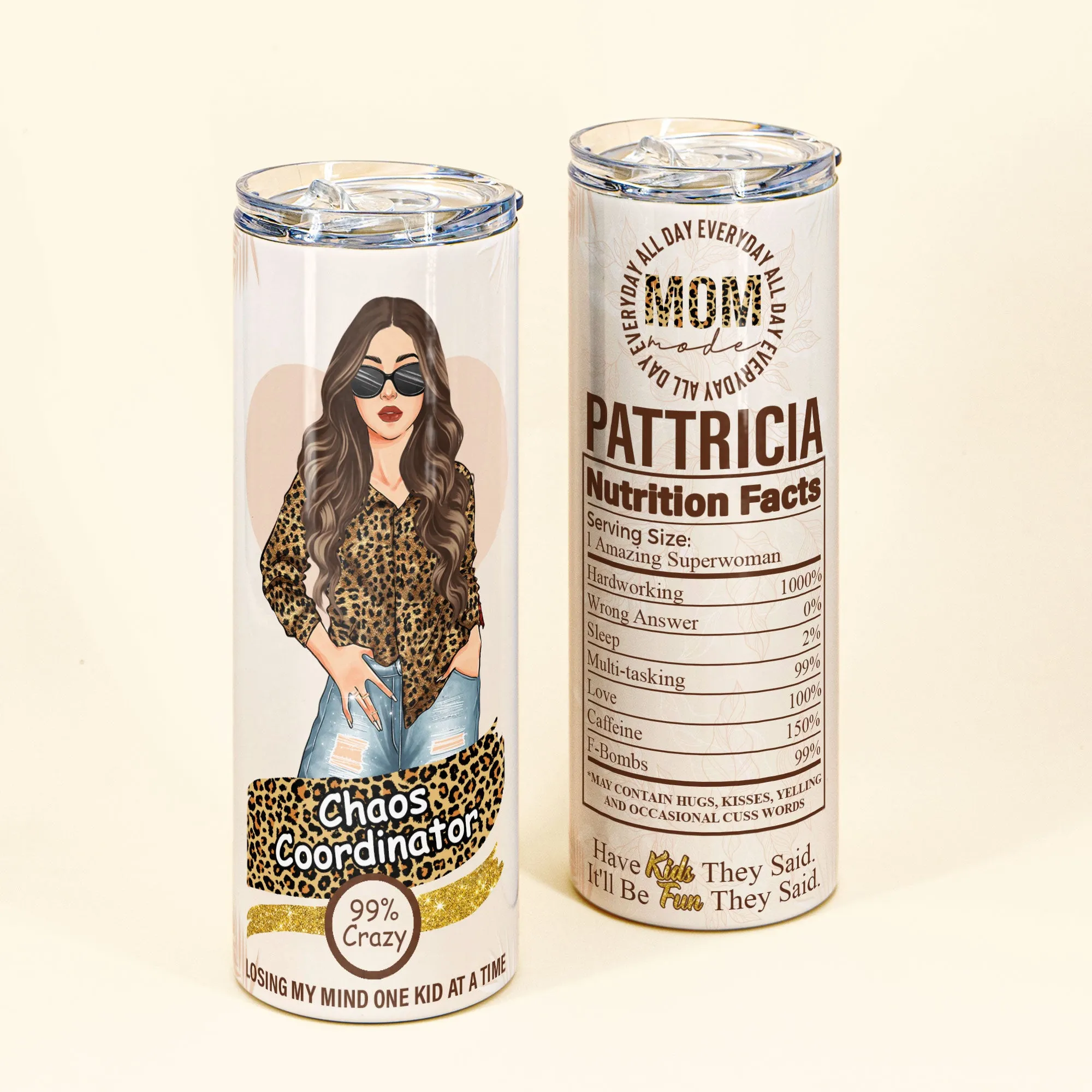 Chaos Coordinator Nutrition Facts - Personalized Skinny Tumbler - Birthday, Anniversary  Gift For Her, Mom, Mother
