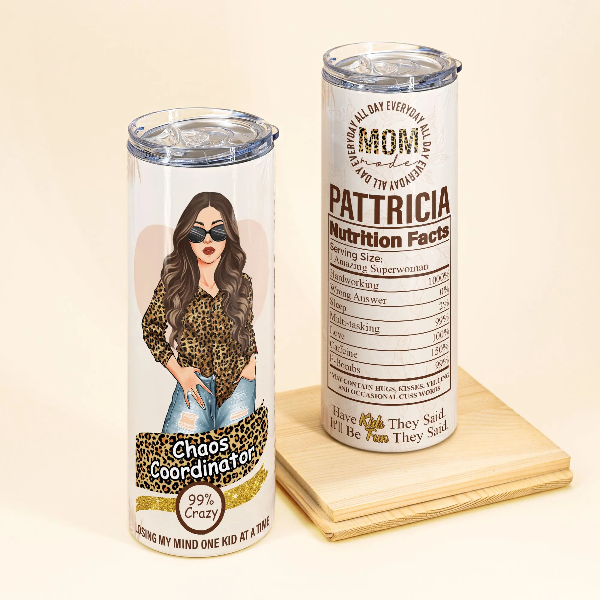 Chaos Coordinator Nutrition Facts - Personalized Skinny Tumbler - Birthday, Anniversary  Gift For Her, Mom, Mother
