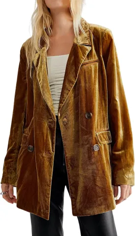 CHARTOU Women's Velvet Blazers Notch Lapel Double Breasted Work Office Blazer Jacket