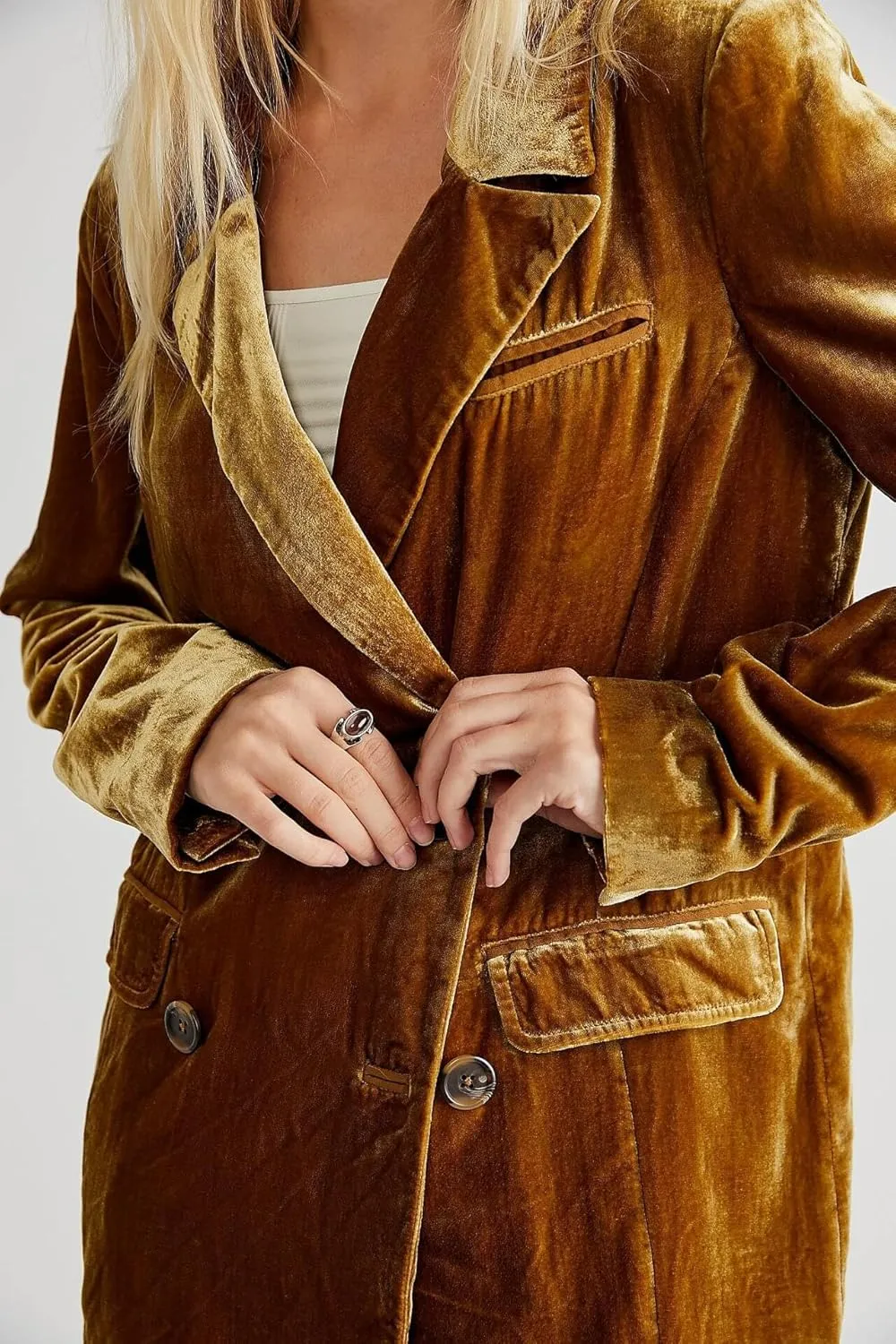 CHARTOU Women's Velvet Blazers Notch Lapel Double Breasted Work Office Blazer Jacket
