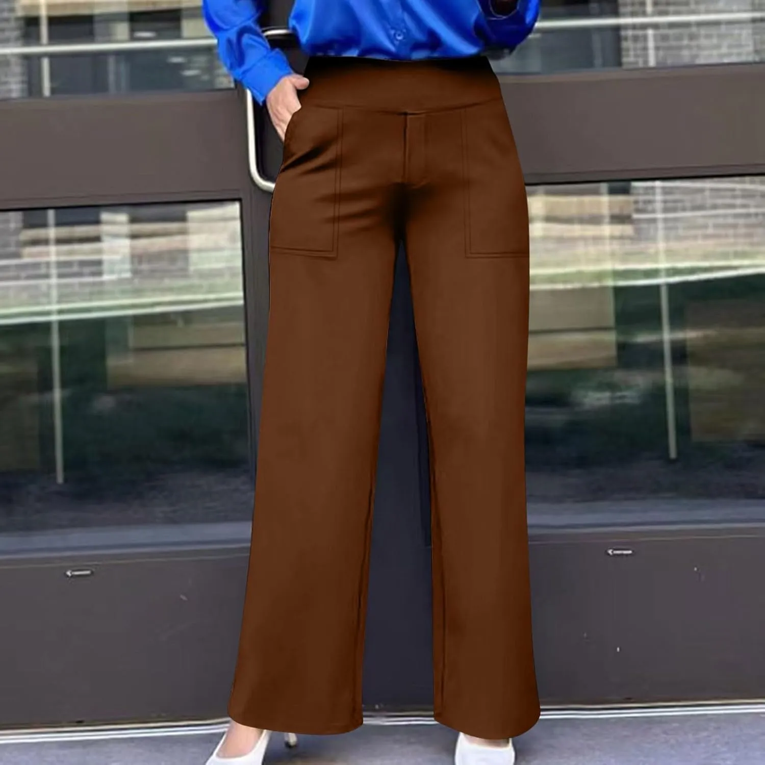 Dress Pants Women Work Business Pants Tummy Control Office Straight Wide Leg Trousers High Waisted Ladies Slacks