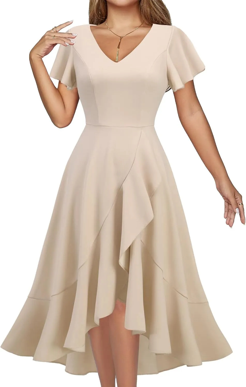 DRESSTELLS Women's Cocktail Dresses 2025, Formal Wedding Guest Ruffle Prom Party Evening Dress V-Neck Vintage Dress
