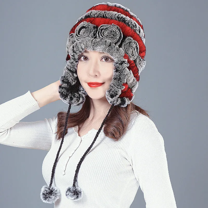 Ear Protection Rex Fur Straw Hat