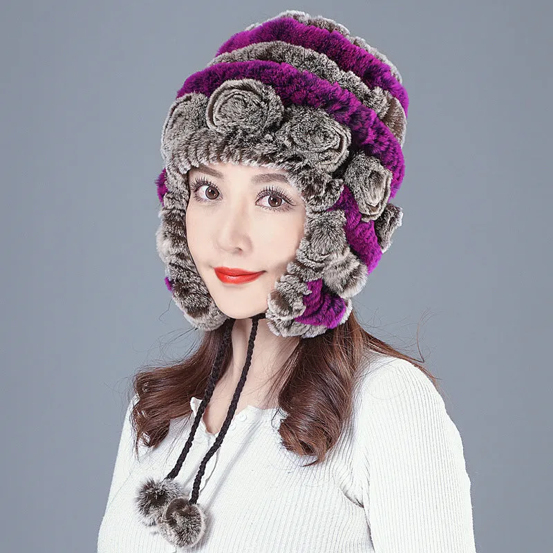 Ear Protection Rex Fur Straw Hat
