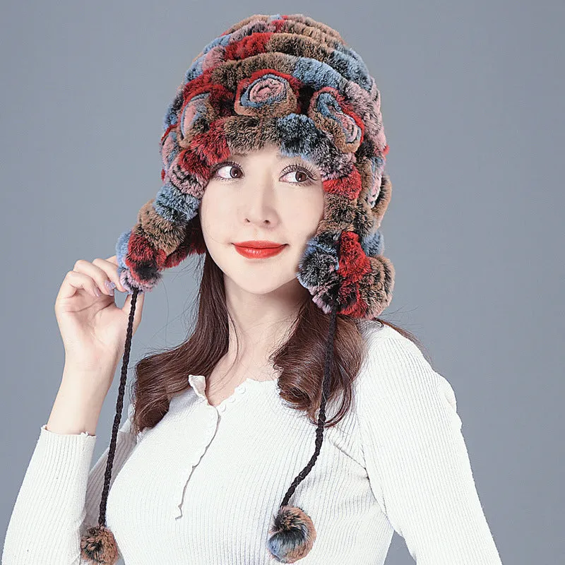 Ear Protection Rex Fur Straw Hat