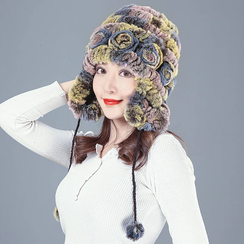 Ear Protection Rex Fur Straw Hat