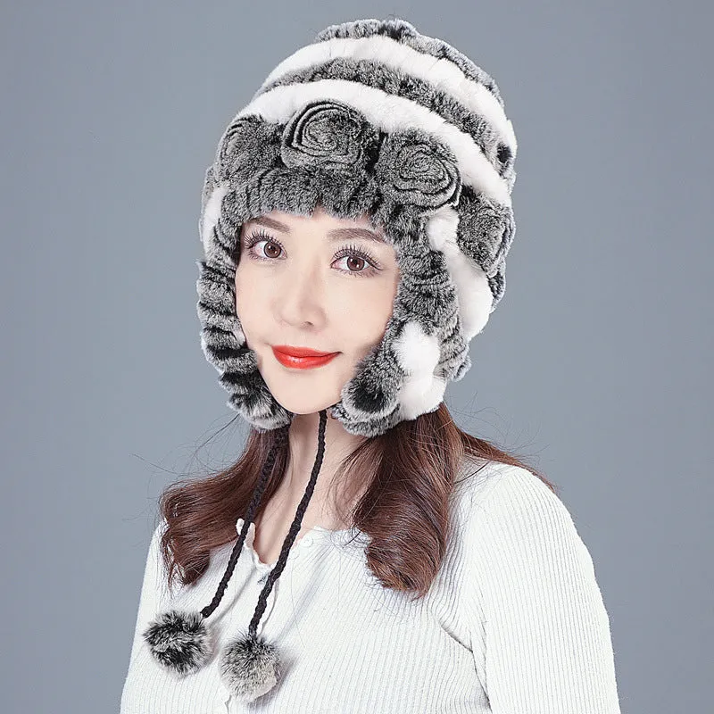 Ear Protection Rex Fur Straw Hat