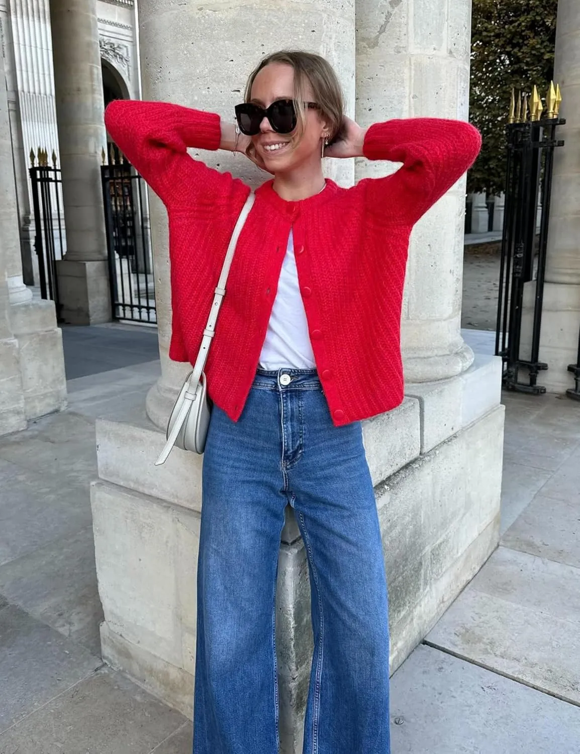 Esmeling Womens Long Sleeve Crewneck Sweater Cardigans Fall Casual Solid Chunky Knit Coat