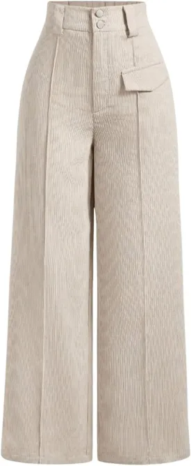 Floerns Women's Corduroy Wide Leg High Waisted Pants Button Front Trousers with Pocket