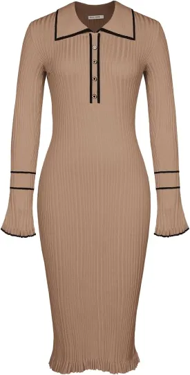 GRACE KARIN Women's 2024 Long Sleeve Sweater Dress Button Knit Slim Fit Casual V Neck Elegant Bodycon Midi Dresses