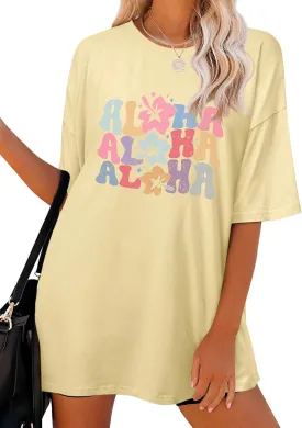 Hawaiian Shirts Women Oversized Aloha Shirt Flower Graphic Short Sleeve Family Vacation Beach T-Shirt Tops