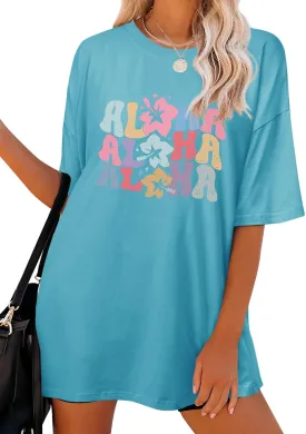 Hawaiian Shirts Women Oversized Aloha Shirt Flower Graphic Short Sleeve Family Vacation Beach T-Shirt Tops
