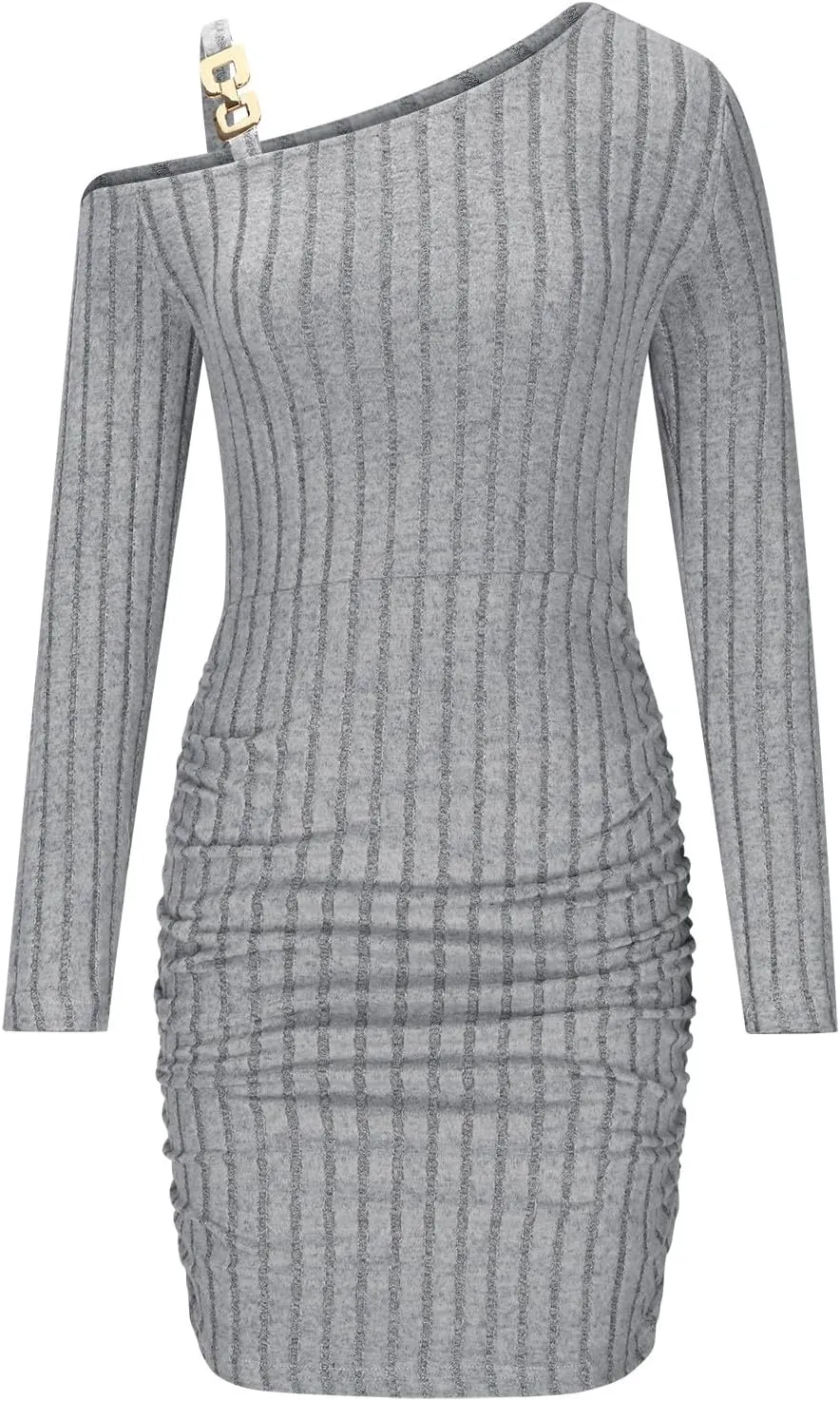 HGps8w Sweater Dress for Women Sexy Cold Shoulder Chain Strap Slim Fit Ribbed Knit Cocktail Party Bodycon Mini Dresses