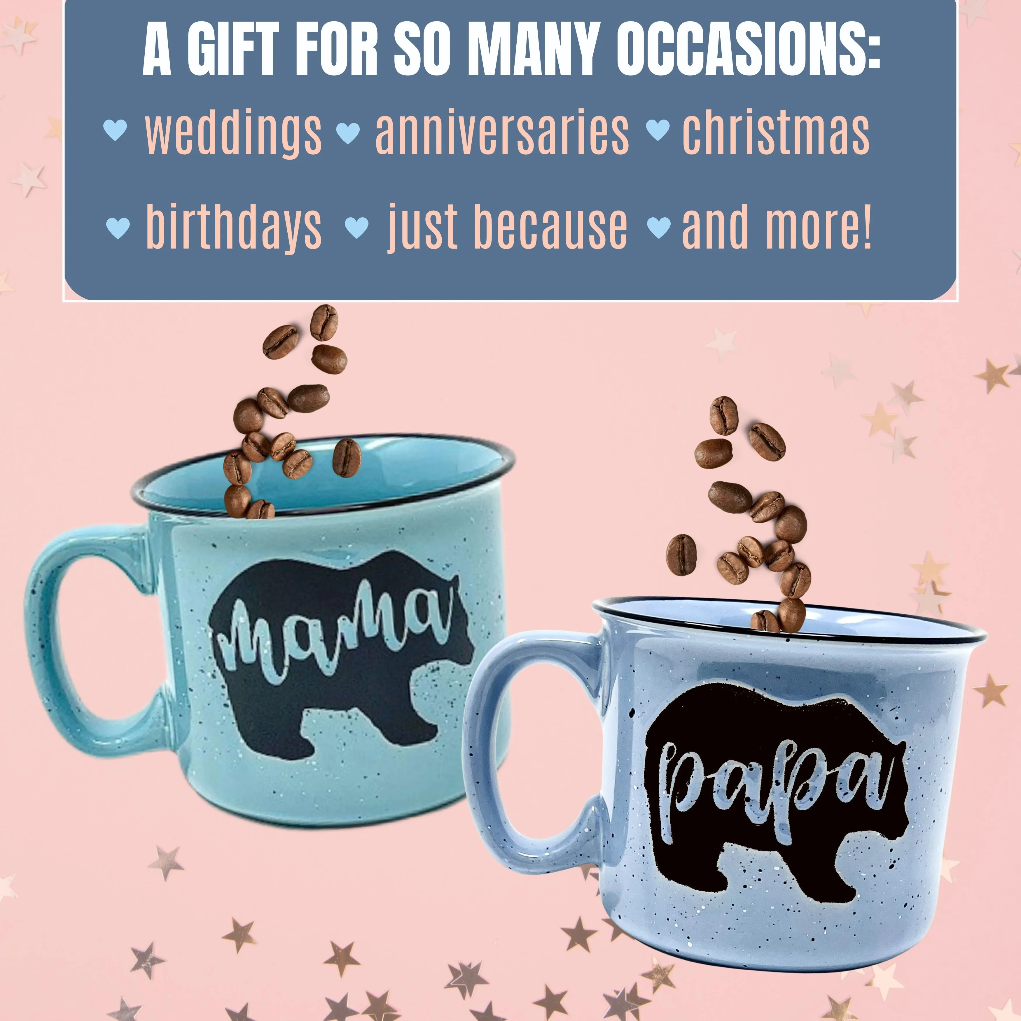 Mama Bear Coffee Mug for Mom, Mother, Wife - Cute Coffee Cups for Women - Unique Fun Gifts for Her, Mother's Day, Christmas (Mama Bear Teal and Papa Bear Light Blue Gift Set)