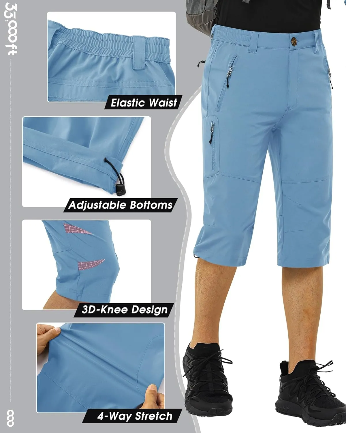 Men's Hiking Golf Capri Pants 3/4 Cargo Quick Dry Lightweight Stretch Below Knee Shorts Pants Travel Casual