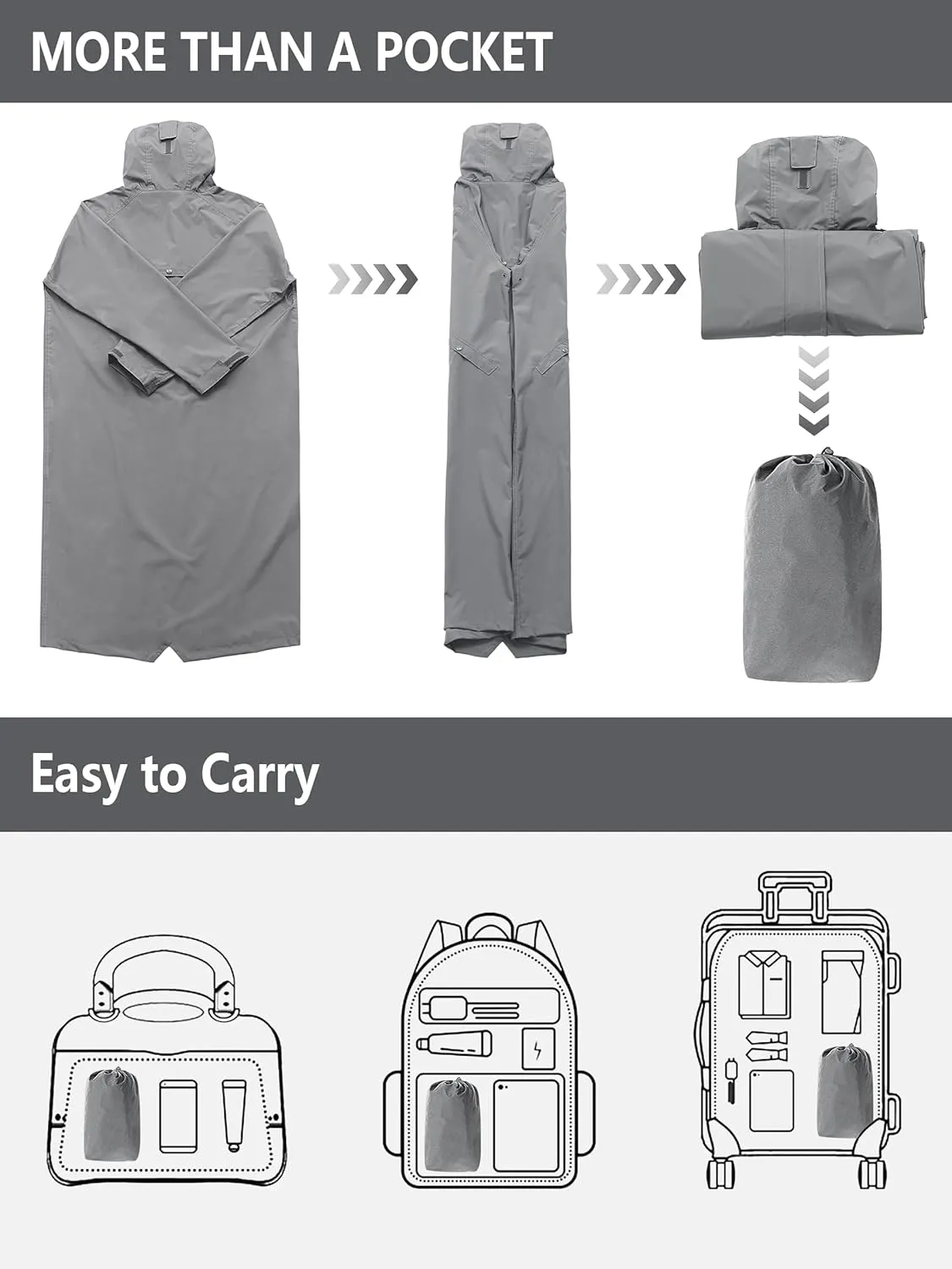 Men's Long Rain Jacket Windbreaker Waterproof Lightweight Packable Running Hiking Cycling Golf Rain Coat with Hood