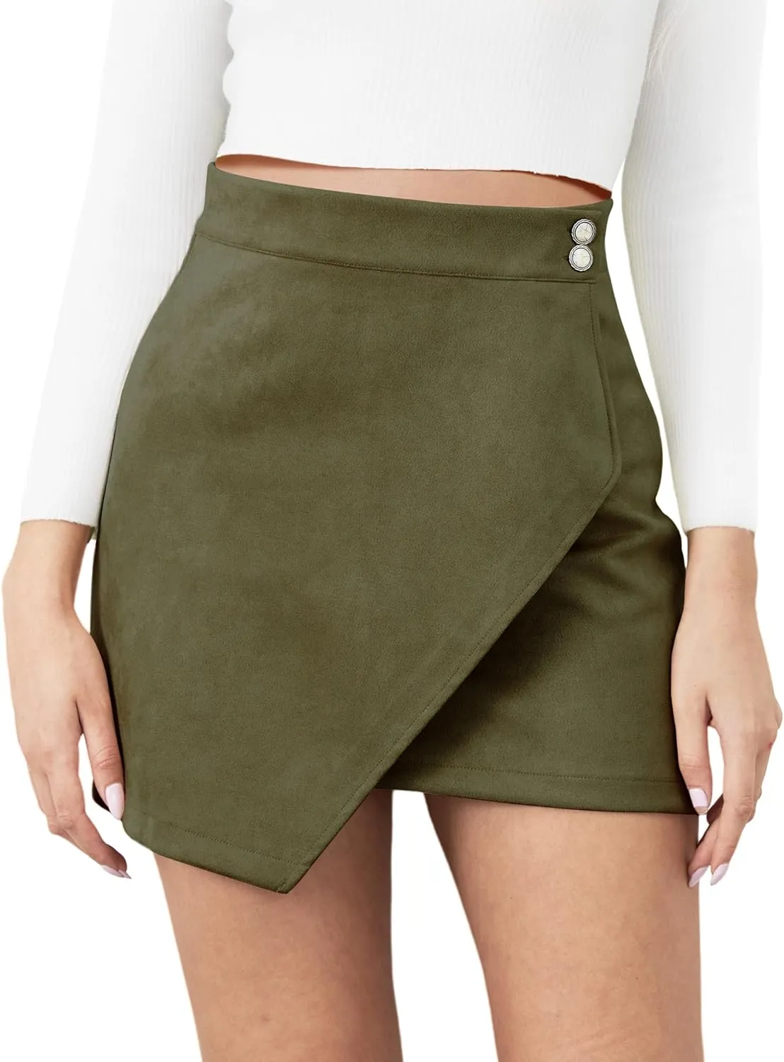 Mini Skirt for Women Elastic High Waist Bodycon Wrap Skirt Silky Smooth Stretchy Suede Skirt
