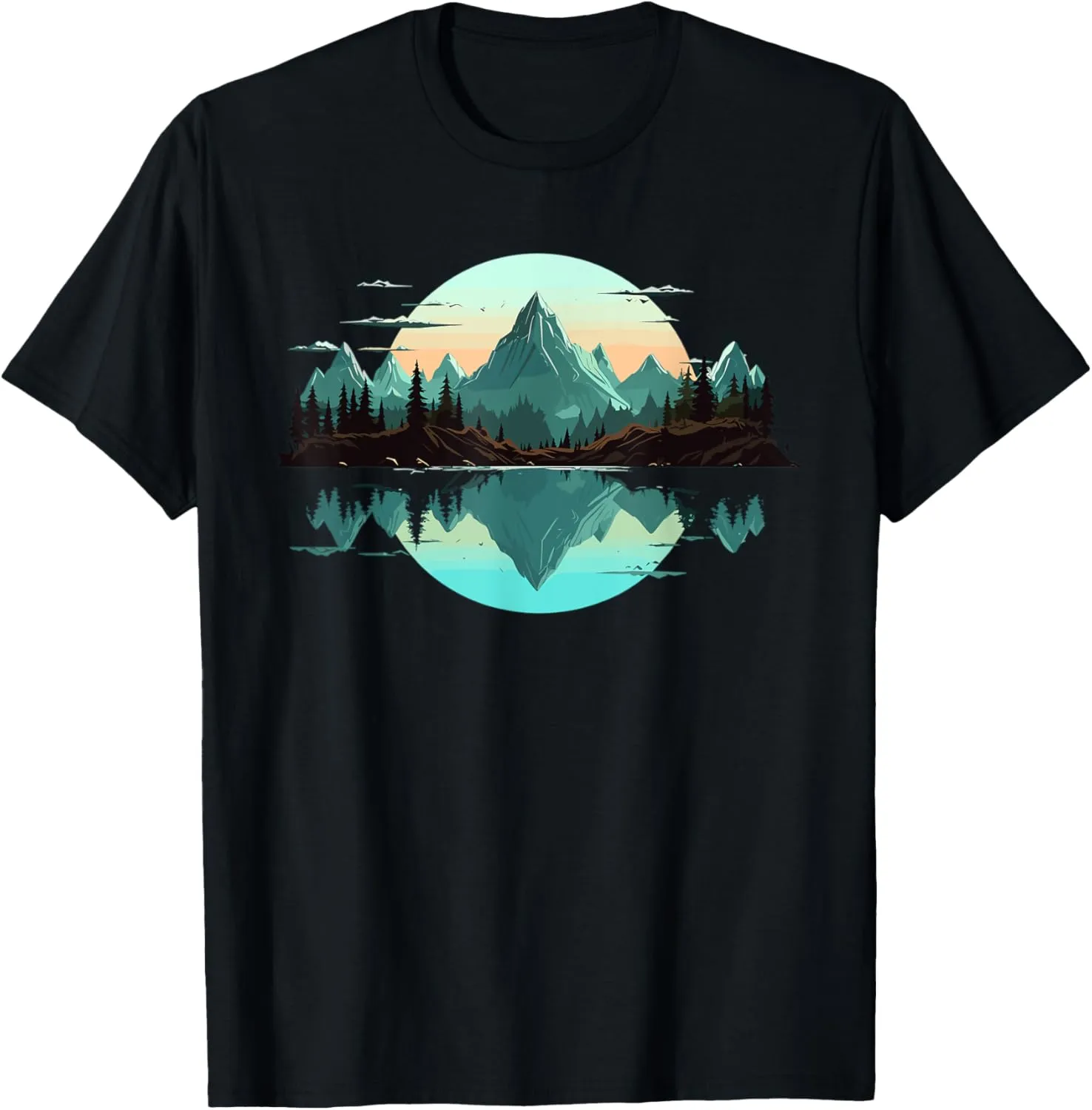 Mountain Landscape Reflection Forest Trees Outdoor Wildlife T-Shirt