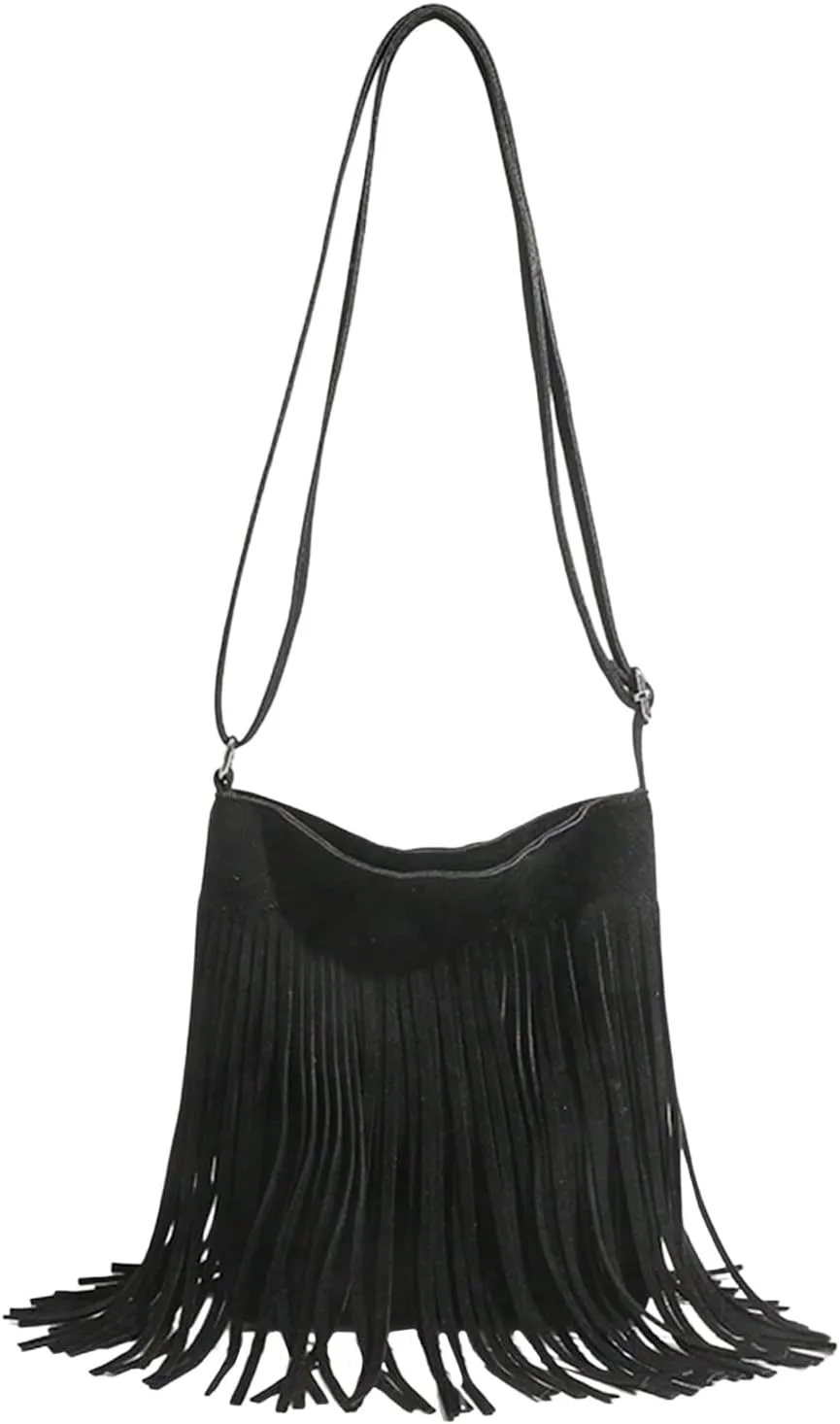 OYOANGLE Women's Fringe Hobo Bags Adjustable Strap Tassel Crossbody Bags Hippie Western Purse Cowgirl Shoulder Bag