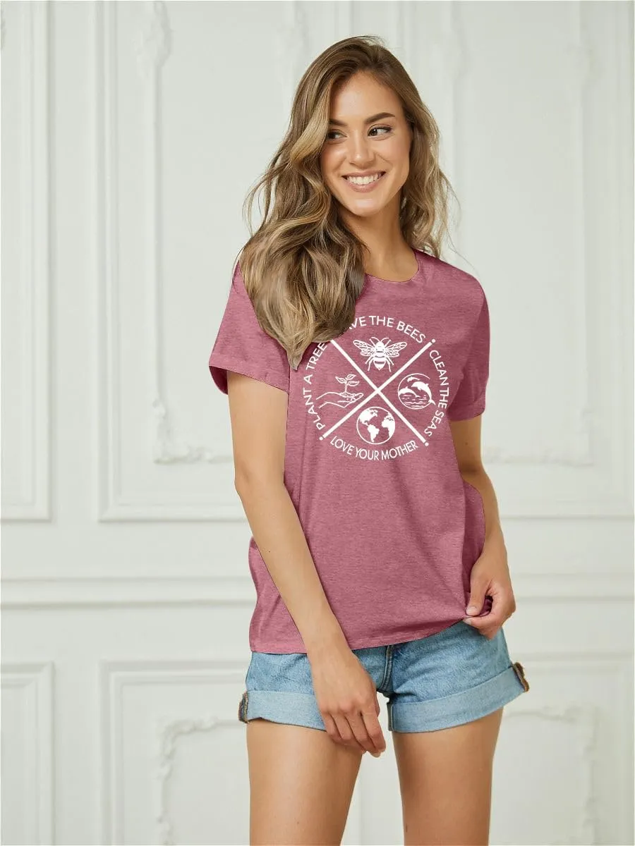 PECHAR Earth Day Shirts for Women : Protect The Environment T-Shirts Bees Graphic Short Sleeve Blouse Tops
