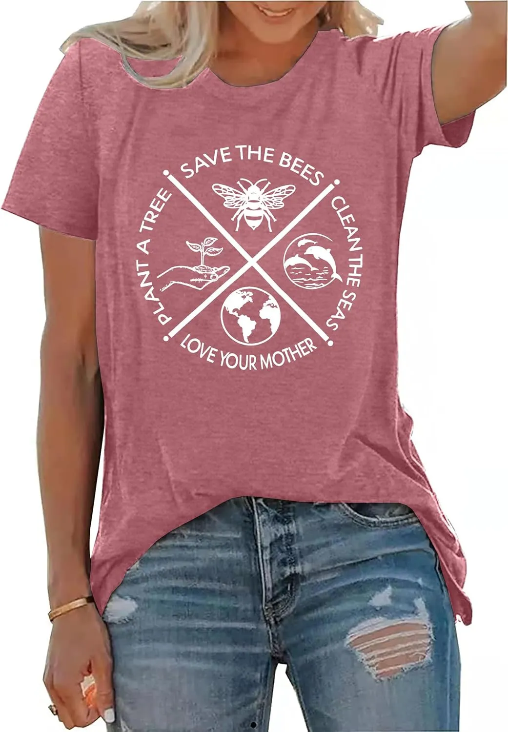 PECHAR Earth Day Shirts for Women : Protect The Environment T-Shirts Bees Graphic Short Sleeve Blouse Tops