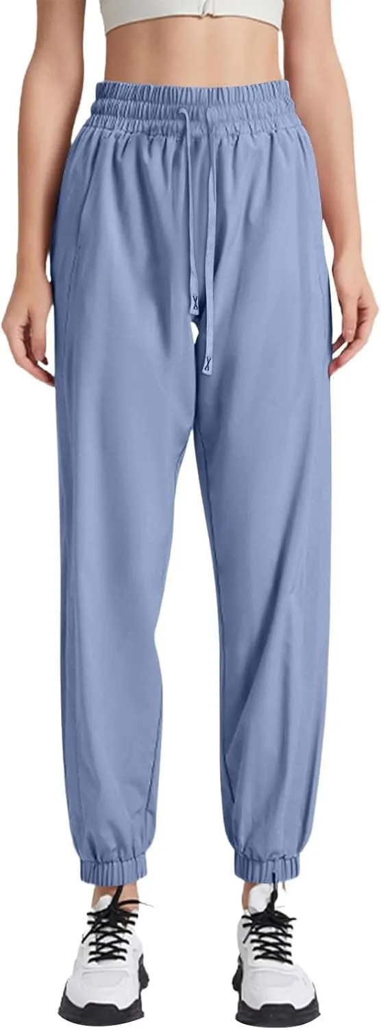 Quick Dry Stretch Pants for Women Summer Straight Leg Pull on Hiking Pants Plus Size Drawstring Flexipants with Pockets