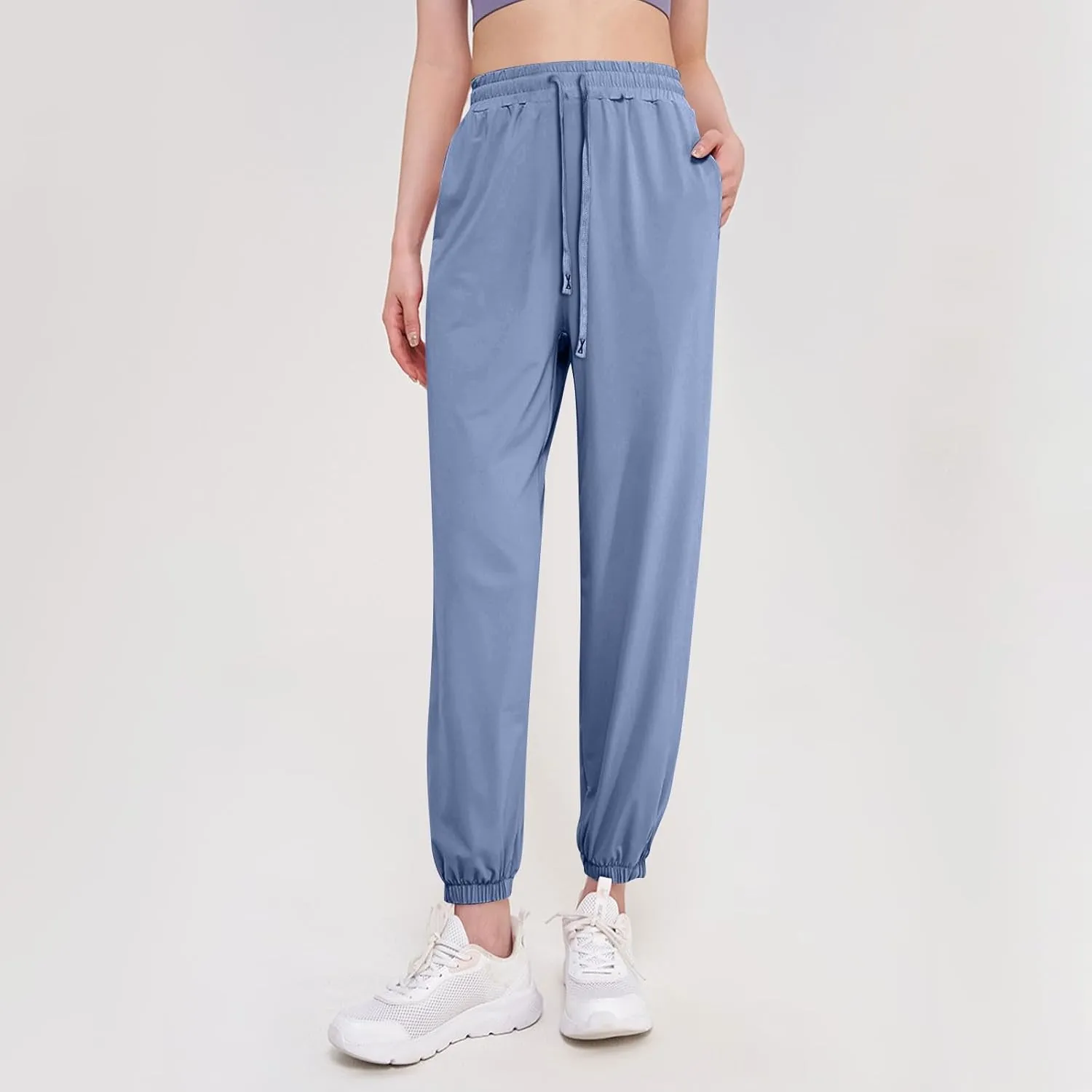Quick Dry Stretch Pants for Women Summer Straight Leg Pull on Hiking Pants Plus Size Drawstring Flexipants with Pockets