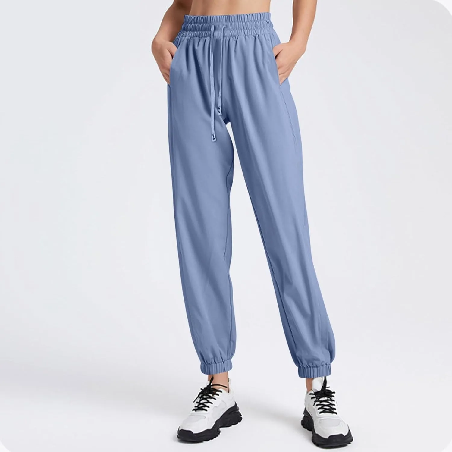Quick Dry Stretch Pants for Women Summer Straight Leg Pull on Hiking Pants Plus Size Drawstring Flexipants with Pockets