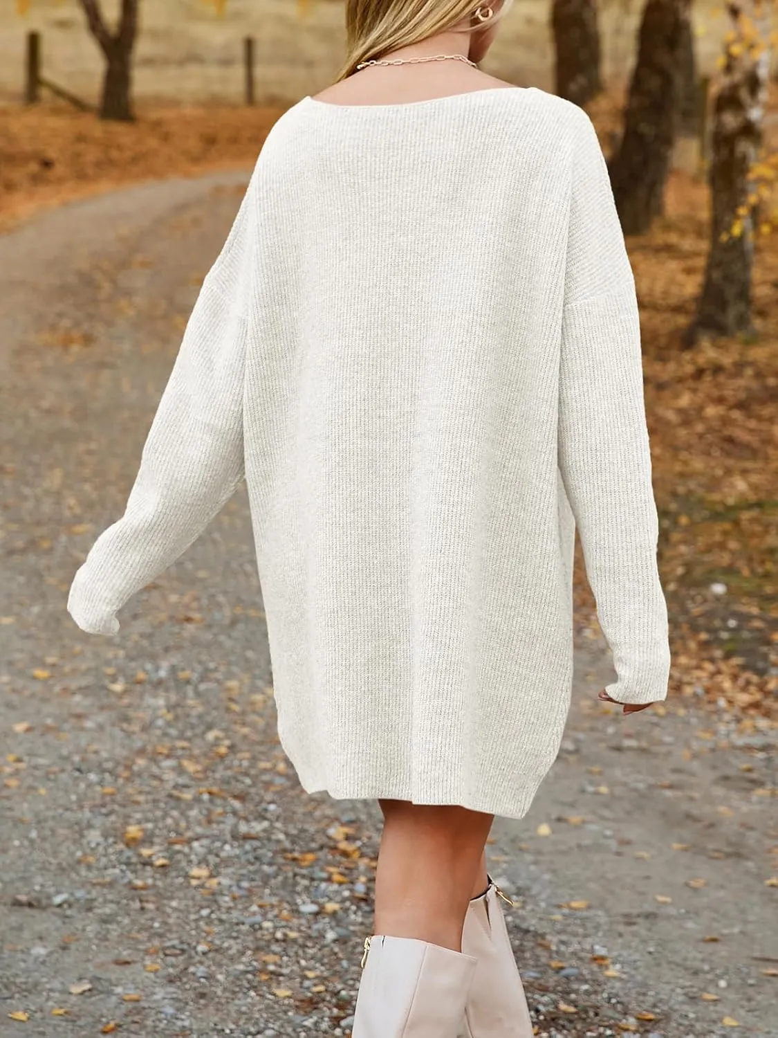 Saodimallsu Womens Oversized Sweater Dress Fall V Neck Long Sleeve Ribbed Knit Casual Loose Mini Pullover Dresses